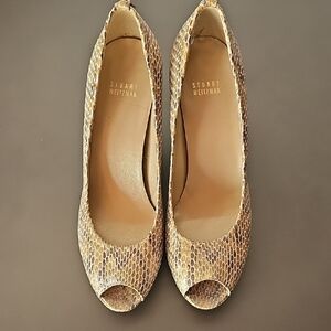 Stuart Weitzman Snakeskin Platform Peep Toe Heels Size 9.5